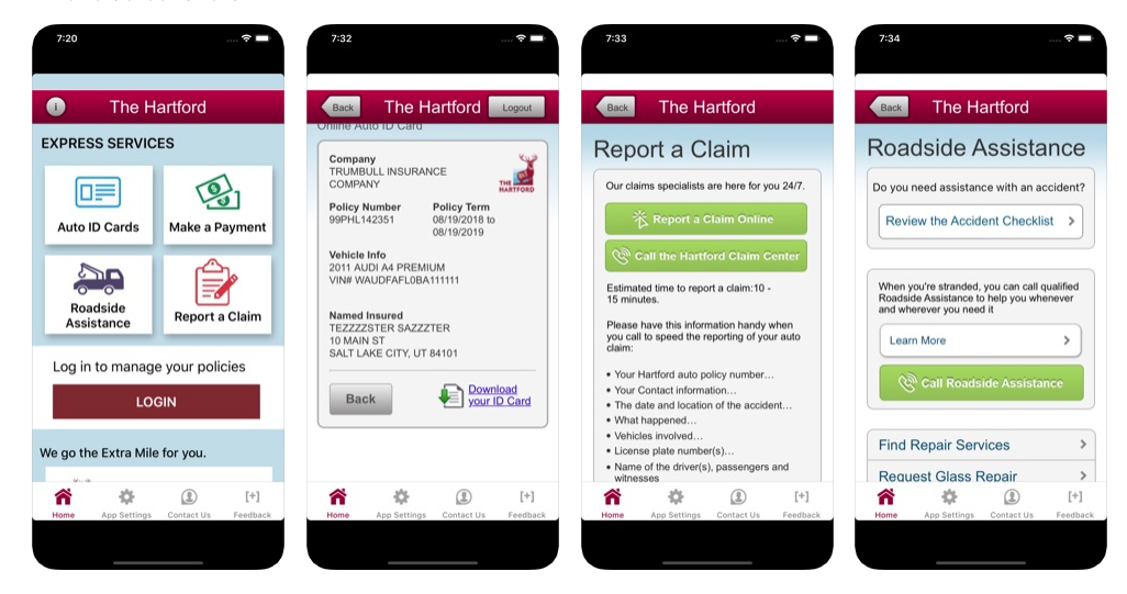 The Hartford app screen shots