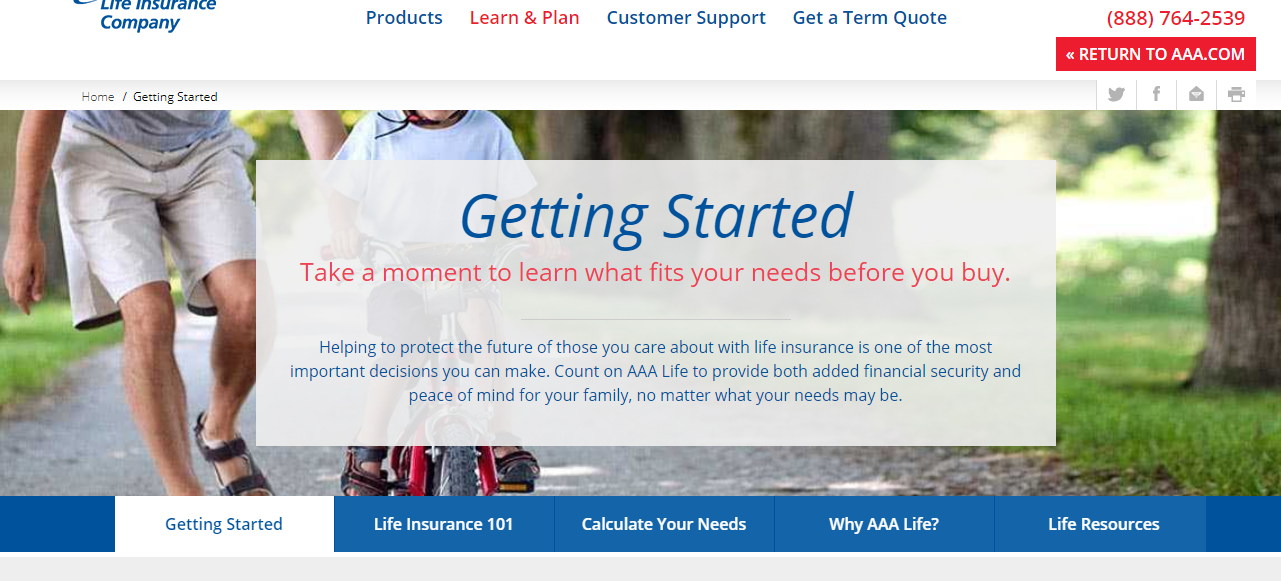 AAA Life website Getting Started page